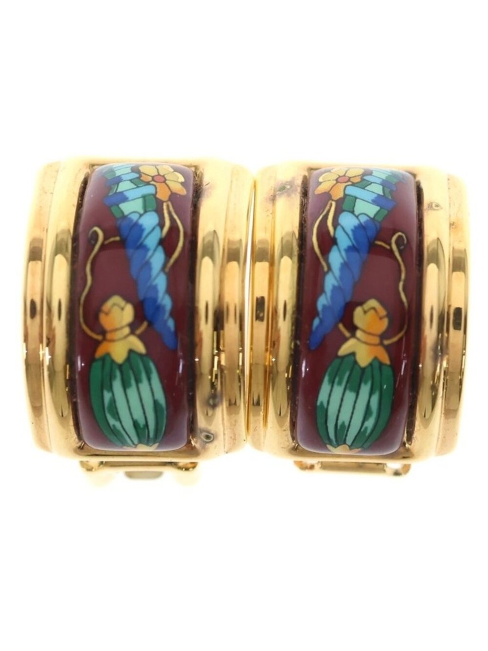 Hermes Enamel Earrings Cloisonne Wine
